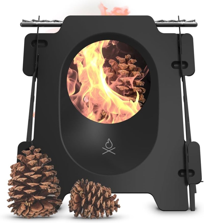 Ã¼berleben | Stöker Wood Burning Camping Stove – 18oz Flatpack Stainless Steel Wood Stove for Backpacking, Hiking & Outdoor Cooking – Portable, Folding Camping Essentials (Carbon Black) - Image 1